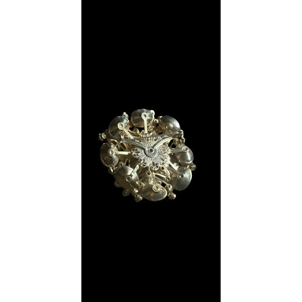 Vintage Large Domed Amber/Cola Rhinestone Floral Brooch Pin Statement Piece